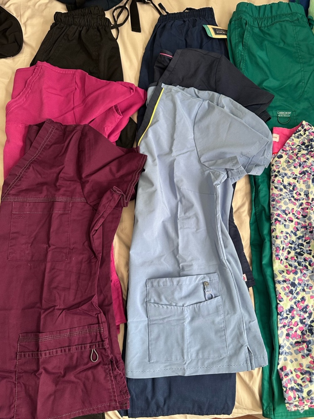 Assorted Medical Scrub Tops (5) & Pants (3) - Multicolor Pack